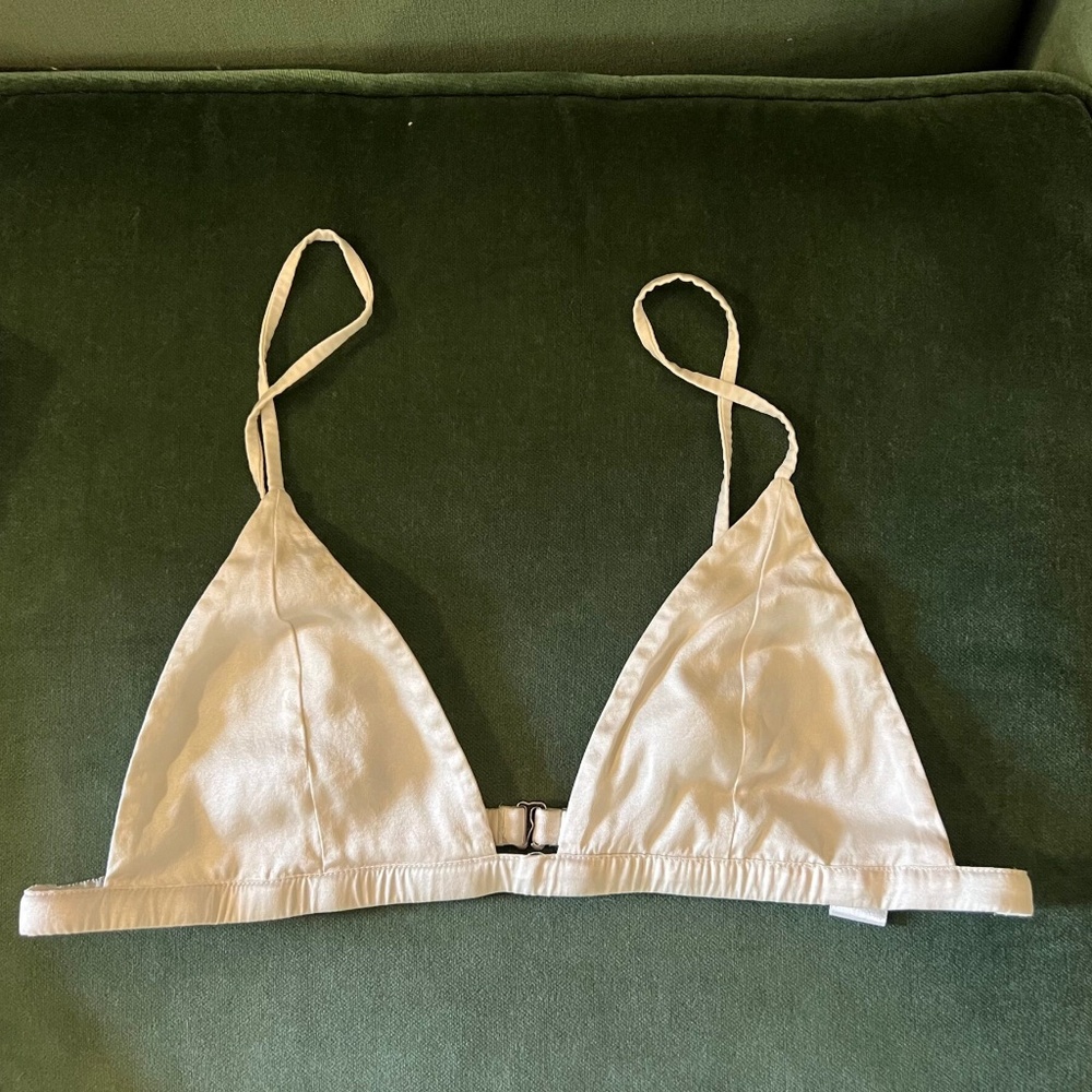 Fleur du Mal White Silk Luxe Triangle Bra